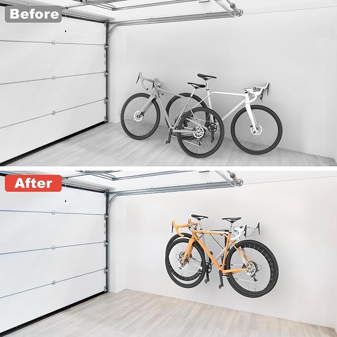 WALMANN Wall Mounted Horizontal Bike Rack, Foldable Space Saving Bicycle Storage for 4 Bikes, Indoor Bike Storage for Garage