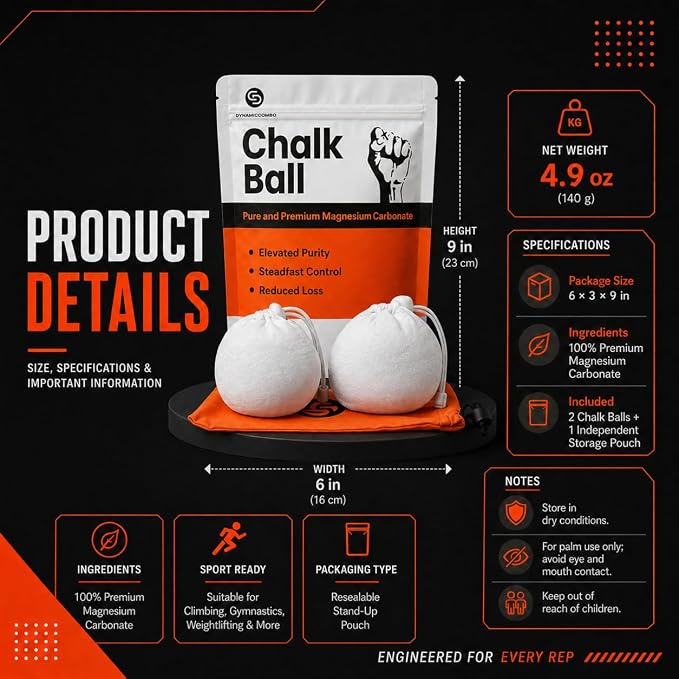 Chalk Ball | Refillable Chalk Sock for Climbing, Gymnastics & Gym Workouts | Storage Pouch Included