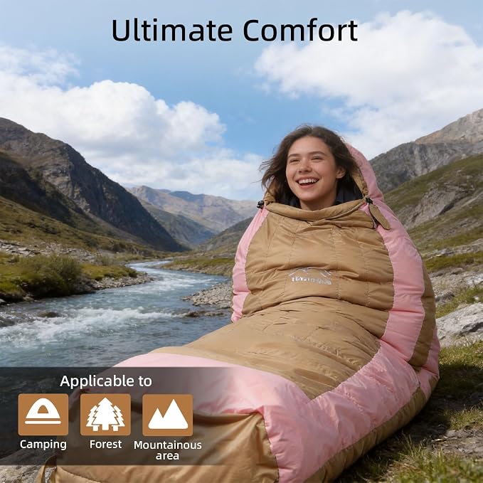 Down Sleeping Bag with Pillow, 0°F 20°F 32°F Regular and XL Compact Lightweight Sleeping Bag for Adults,Teens Backpacking,Camping and Hiking Outdoor