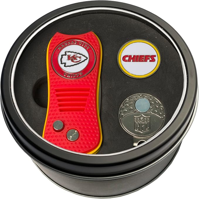 Team Golf NFL Gift Set Switchblade Divot Tool, Cap Clip, & 2 Double-Sided Enamel Ball Markers, Patented Design, Less Damage to Greens, Switchblade Mechanism