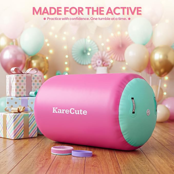 Gymnastics Air Barrel Roller, Inflatable Octagon Tumbling Mat, Tumble Track Equipment for Kids, Cheerleading & Back Handspring Training for Home Gym without Pump