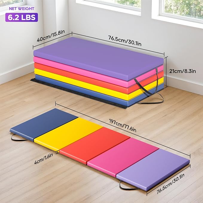 Gymnastics Mats Foldable Tumbling Mats Portable Gymnastics Exercise Mat Thick Gymnastics Tumbling Mats Pad Home Exercise Panel Mat With Carrying Handles