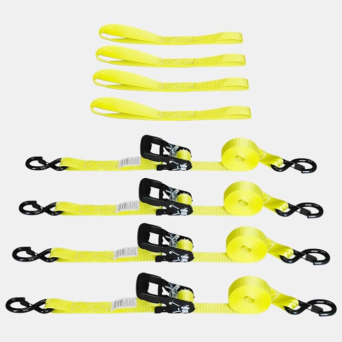 4-Pack 1.5" x15' Ratchet Straps Kit - 5,000lbs Break Strength Heavy Duty Tie Down Straps with Safety S Hooks & Soft Loops for Load Securement Tie-Down in Trucks Trailers ATV UTV Motorcycle