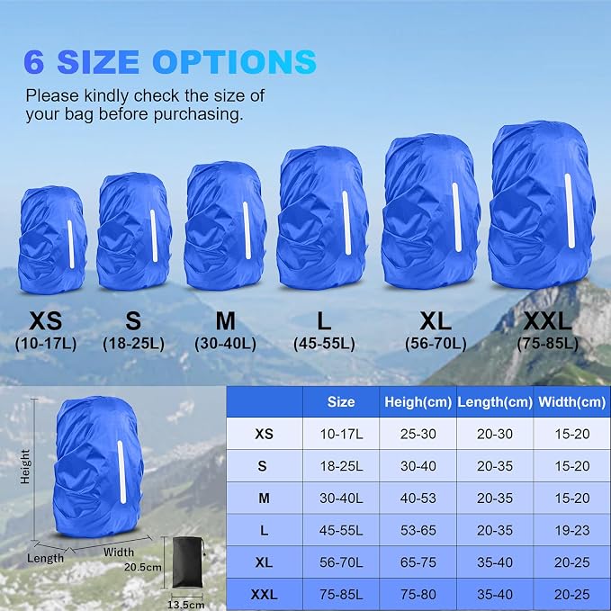 LAMA 2 Pack Waterproof Rain Cover for Backpack, Reflective Rucksack Rain Cover for Anti-Dust/Anti-Theft/Bicycling/Hiking/Camping,L Size (for 45L-55L Backpack), 1 Pcs Black + 1 Pcs Royal Blue