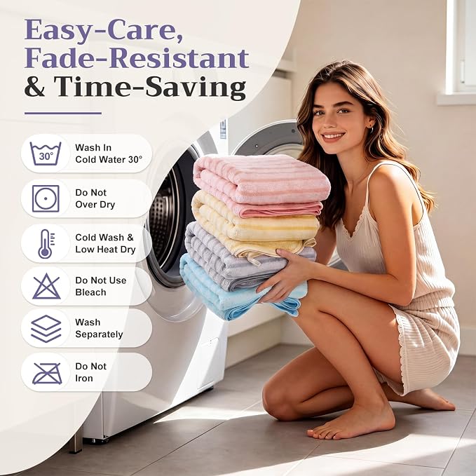 Mindsoft 4 Pcs Microfiber Stripe Bath Towels 27'' x 55'' Soft Highly Absorbent Shower Towels with Hang Loop Large Colorful Light Weight Bathroom Towel Sheet for Beach Travel Spa Gym Camp(Pastel)