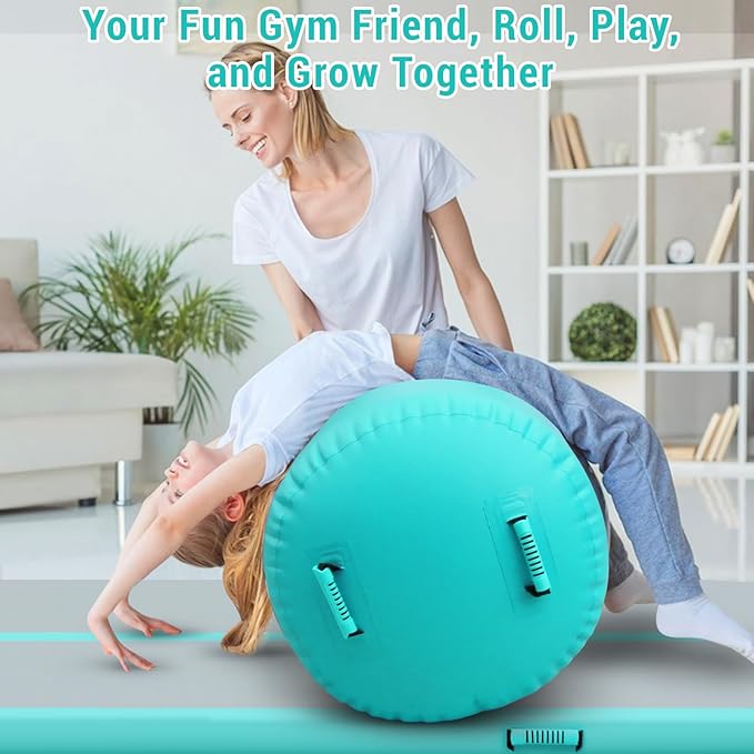 CZGBRO Gymnastics Barrel Air Roller NO Pump, Inflatable Tumbling Equipment Air Mat Octagon Mat for Backhandspring Training Cheerleading Home Use