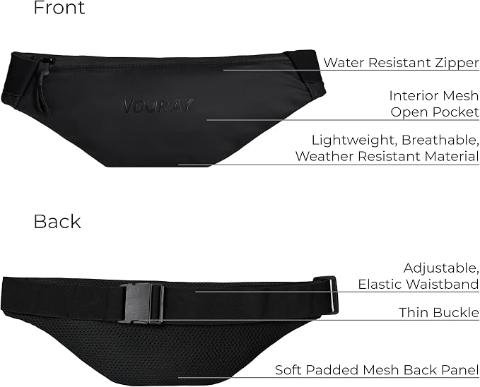Vooray Men & Women Active Fanny Pack – Adjustable For Running, Biking & Hiking Matte Black