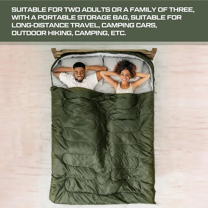 Tranqun 2 Pack Double Sleeping Bag for Adults, Queen Size Two Person Camping Sleeping Bag with Pillow Waterproof 3 Season Cotton Fabric for Hiking Backpacking Warm & Cold Weather