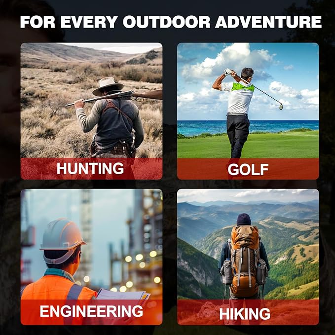 Precision Laser Rangefinder for Golf & Hunting, 800/1000/1300 m Range, 6X Magnification, Flagstick Locking with Flash Prompt, Slope Compensation & Angle Measurement, 0.3s Fast Measurement