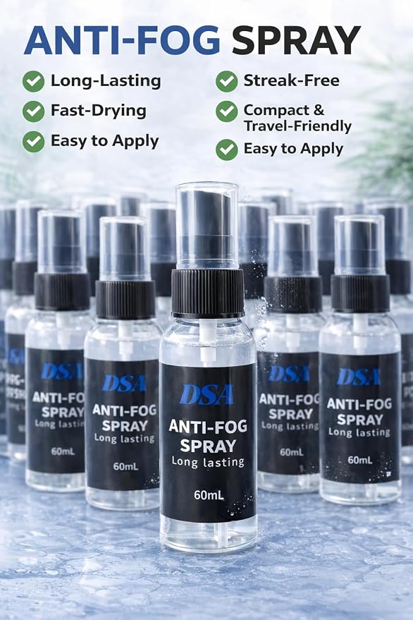 DSA Premium Anti-Fog Spray for Glasses, Swim Goggles, Scuba & Snorkel Masks, Mirrors & Plastic Windows – Quick-Dry, Long-Lasting Defogger – 2Fl Oz