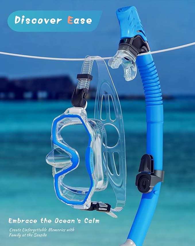 Snorkeling Gear for Adults Kids, Dry-Top Snorkel Set, 180°Panoramic Wide View Diving Mask Breathing Freely Snorkel Mask for Snorkeling Scuba Diving Swimming Travel