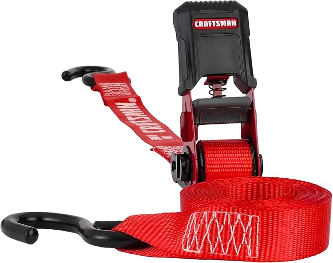 CRAFTSMAN CMXAZBS15004 Black/Red 1" x 12' Ratchet Tie Down Straps - Light/Mid-Weight Duty (1500 lb Break Strength), 4 Pack