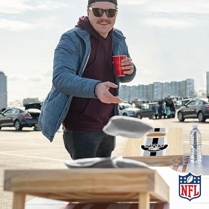NFL Football Portable Size 1' x 2' Solid Wood Cornhole Set with Direct Print HD Team Graphics – Travel Size