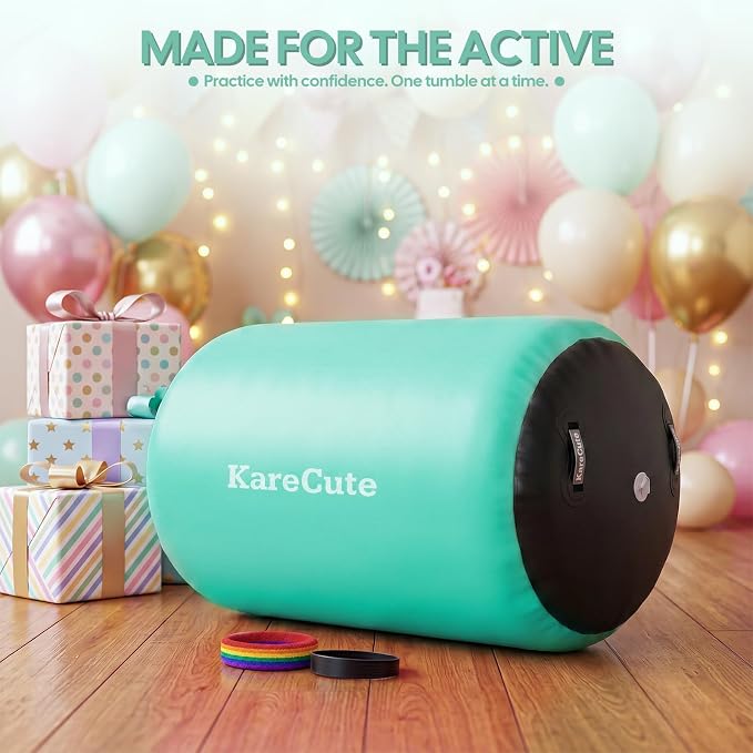 Gymnastics Air Barrel Roller, Inflatable Octagon Tumbling Mat, Tumble Track Equipment for Kids, Cheerleading & Back Handspring Training for Home Gym without Pump