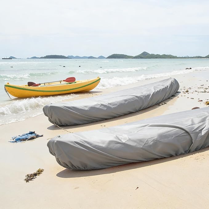 Kayak Cover,420D Heavy Duty Waterproof & UV Resistant Kayak Covers for Outdoor and Indoor Storage,Tear and Fade Resistant Canoe Cover (Grey, S (for 9.3-10.5ft Kayak))