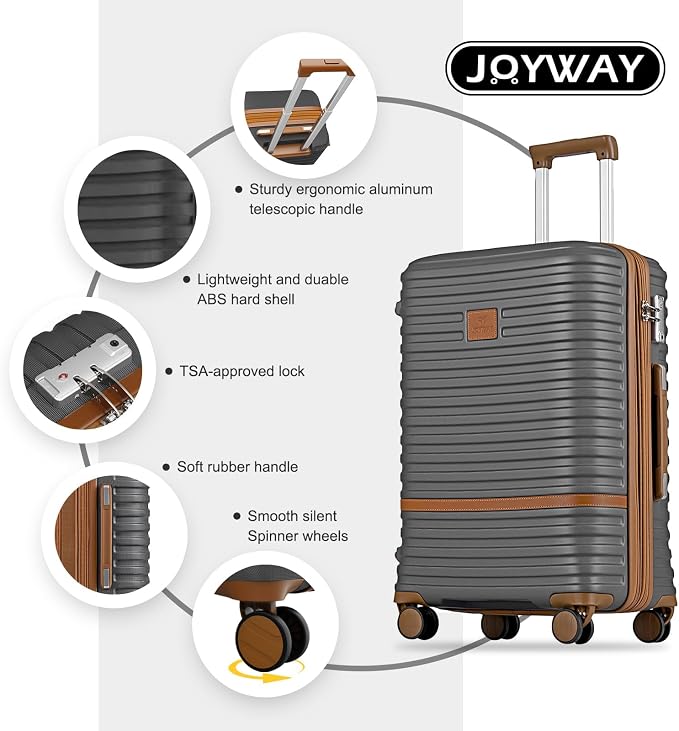 Joyway Expandable Luggage Sets 5 Piece, Lightweight Hard Shell Travel Suitcase Set with Spinner Wheels and TSA Lock (5 piece set,Grey)