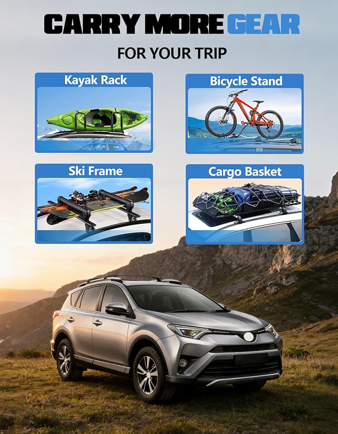 FengYu Roof Racks Cross Bars Compatible with Toyota RAV4 2013-2018 with Side Rails, Aluminum Crossbars Luggage Rack Rooftop Cargo Snowboard ski Luggage car Bike Carrier