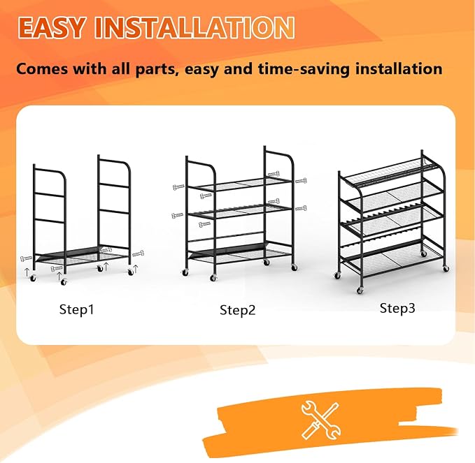 Heavy Duty Fishing Rod Rack, Fishing Organizer for Garage, Fishing Gear Holder for Garage with Movable Wheels