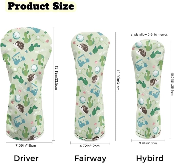 Rnyleeg Golf Club Head Covers for Women Driver Head Cover Leather Fairway Wood Headcover Hybrid Headcovers for Golf Clubs