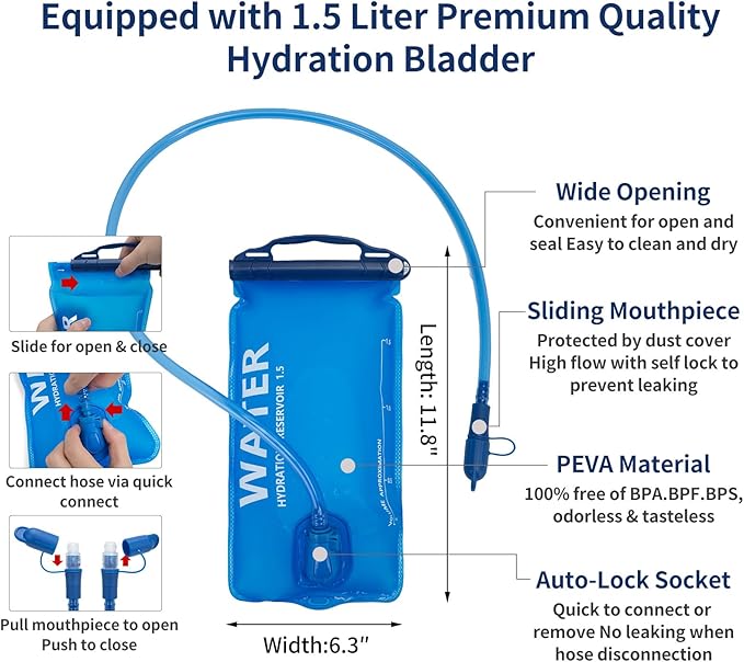 Lightweight Hydration Backpack, 1.5L Water Bag Running Vest | Marathon, Hiking, Cycling, Breathable Adjustable Design, Men & Women