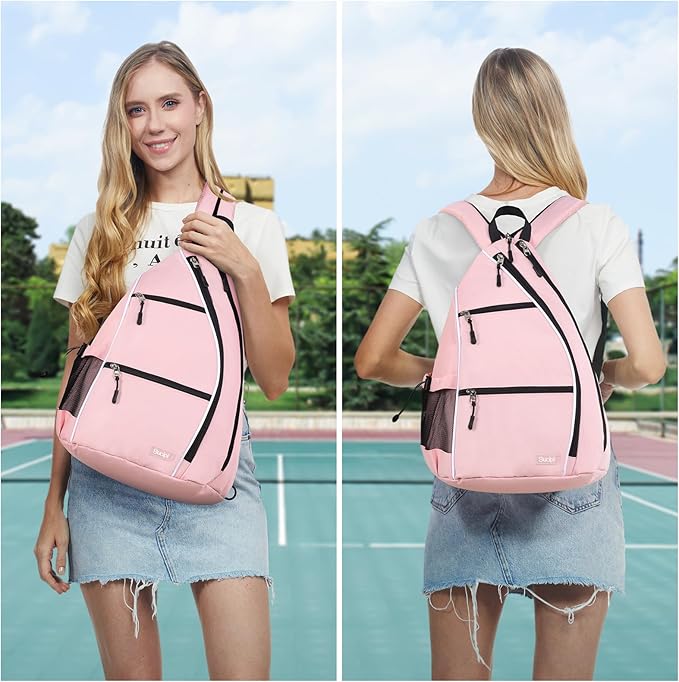 Sucipi Pickleball Bag - Men's & Women's Pickleball Backpack, Adjustable Sling Bag w/Fence Hook/Large Capacity/Safety Pocket