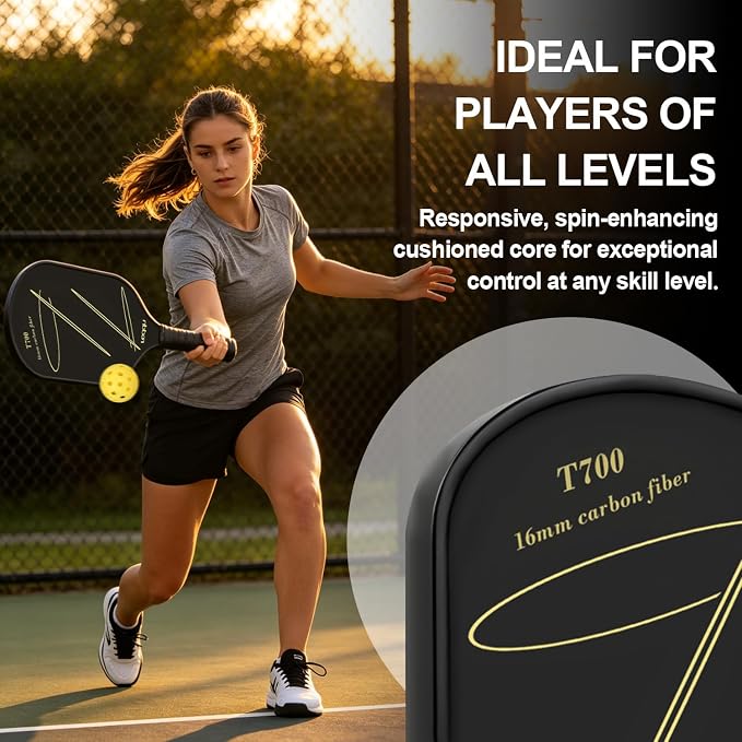 Pickleball Paddles Carbon Fiber, T700 Carbon Surface Pickle Ball Racket, Gen-3 16mm Polymer Foam Core, Lightweight Honeycomb Pickleball Paddle, Control Power & Spin for Men Women