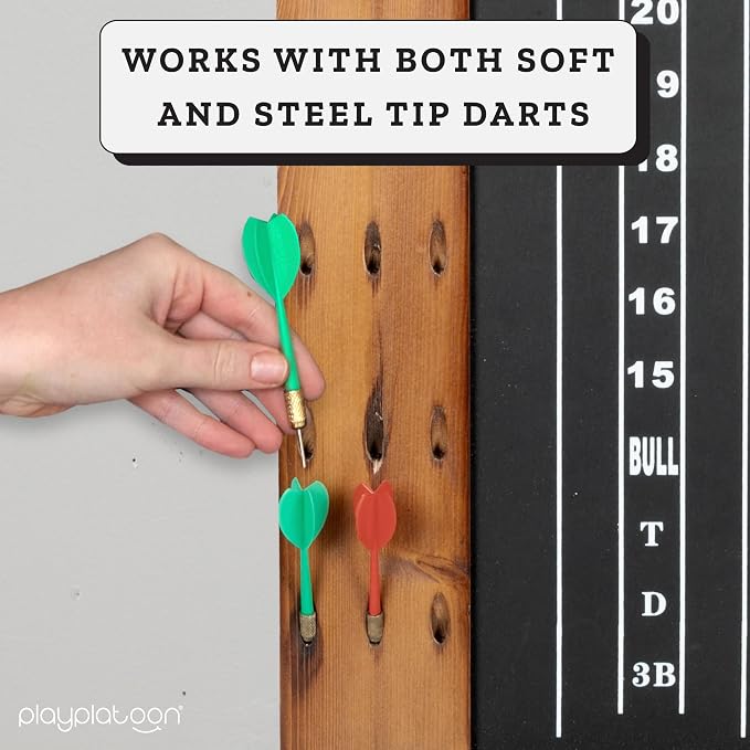 Play Platoon Dart Scoreboard & Darts Holder Wall Mount - Wood Score Board, Professional Darts Accessories, Dart Holder