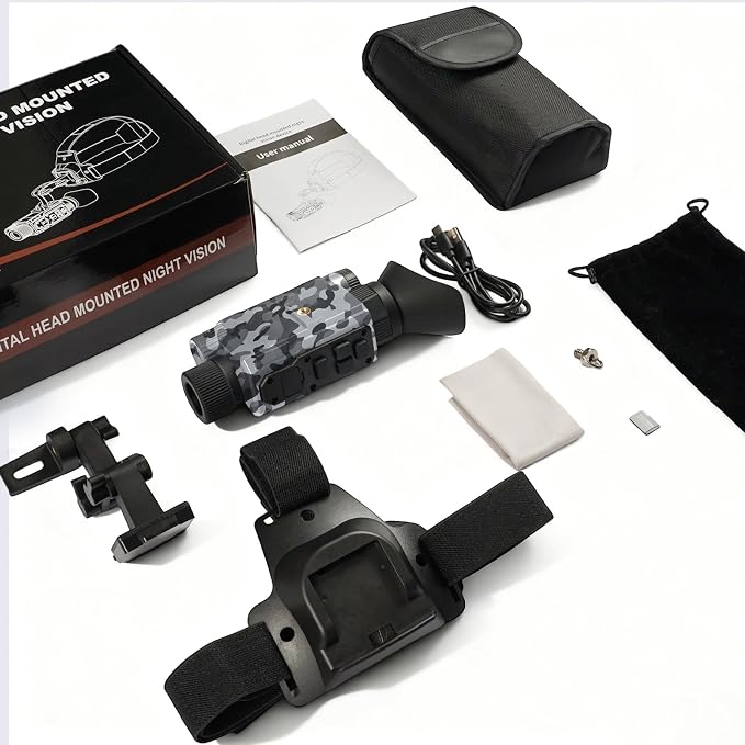 BIBIRE Night Vision Monocular, Head Mounted Night Vision Monocular 8X Digital Infrared NVG with 32GB SD Card for Surveillance Camping Observation