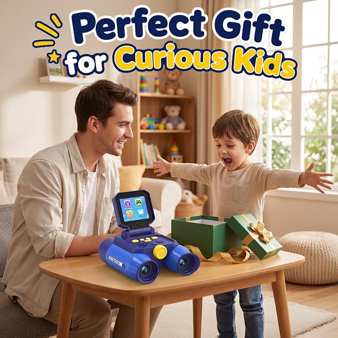 Binoculars for Kids with Night Vision,48MP Photo & 1080P Video(Blue) | 10X Optical Zoom Digital Binoculars with 2.4" IPS Screen, 20 Built-in Games, STEM Outdoor Toys Gift for Boys Girls Age 4-12