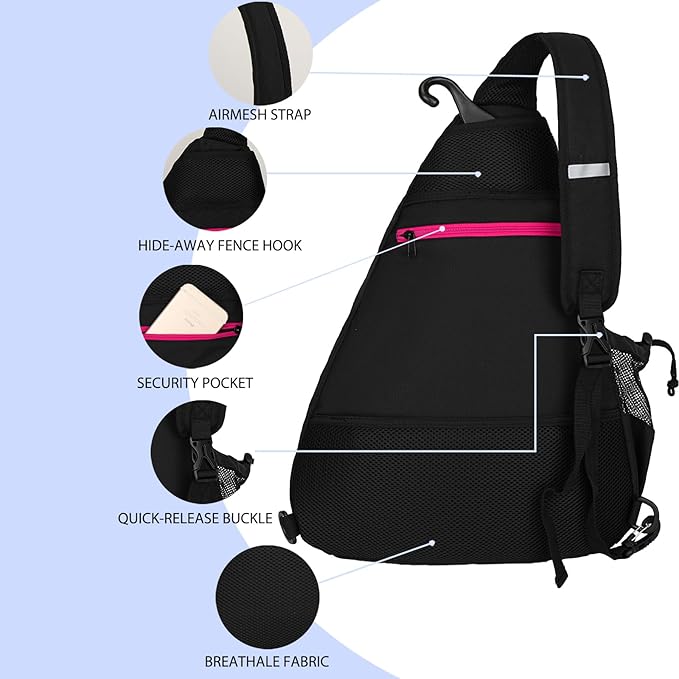 Goloni Pickleball Sling Bag for Men Women, Lightweight Pickleball Backpack with Fence Hook