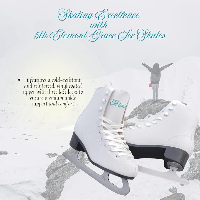 5th Element Grace Ice Skates for Women - Comfortable Figure Skates with Velvety Soft Tricot/Fleece-Lining - Stylish Women's Ice Skating Shoes