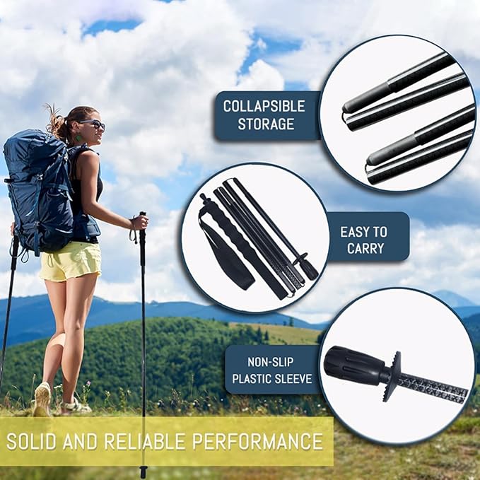 5-Section Carbon Fiber Trekking Poles, Lightweight and Durable 2-Pack, Foldable, Straight Grip, Suitable for Hiking, Trekking and Mountaineering