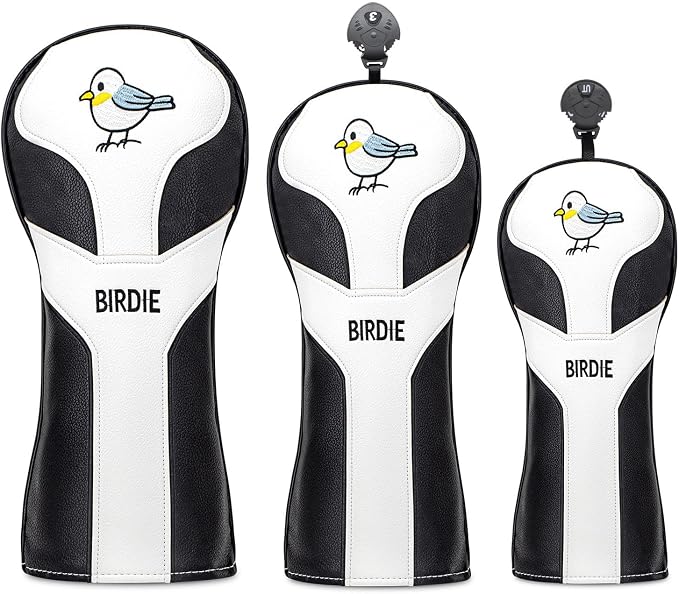 Vesperlux Birdie Golf Headcover Driver Wood Hybrid | Waterproof, Anti-Slip, 3-Pack, Universal Fit, Alignment Stick Cover, Durable, Adjustable Number Dial, Funny Unisex Golf Gift