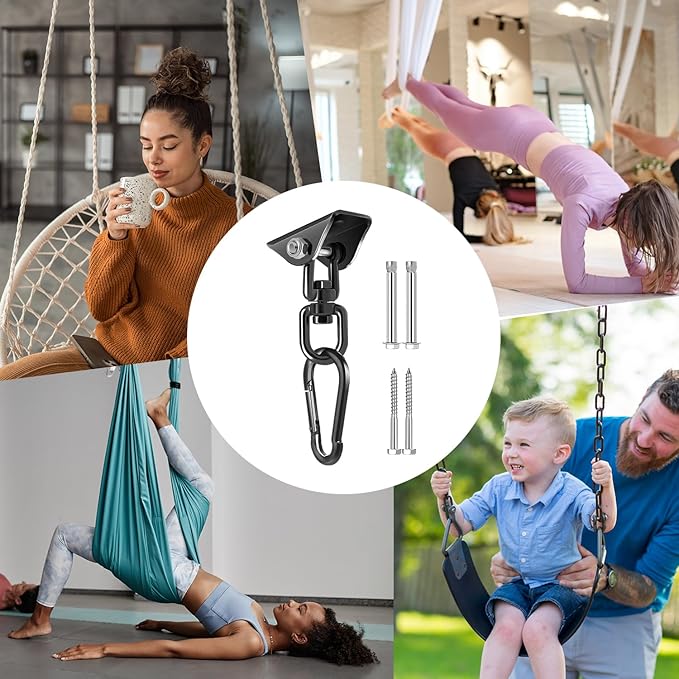 Hammock Hanging Kit, 360° Rotating Heavy Duty Swing Chair Hook 1200 lbs Capacity, Ceiling Mount Hammock Chair Hardware with Carabiner for Indoor Outdoor Yoga, Tree, Porch, Seat, Home Gym