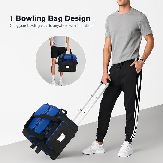 Single Roller Bowling Bag with Wheels, 1 Bowling Ball Bag with Separate Shoe Compartment and Retractable Handle Extends to 37.0 Inches, Padded Foam Ball Insert
