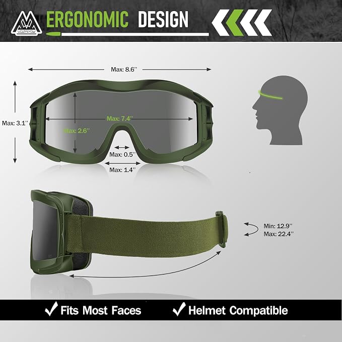 Airsoft Goggles Anti Fog with ANSI Z87.1 Certified, Safety Goggles Impact Resistant, Tactical Shooting Glasses