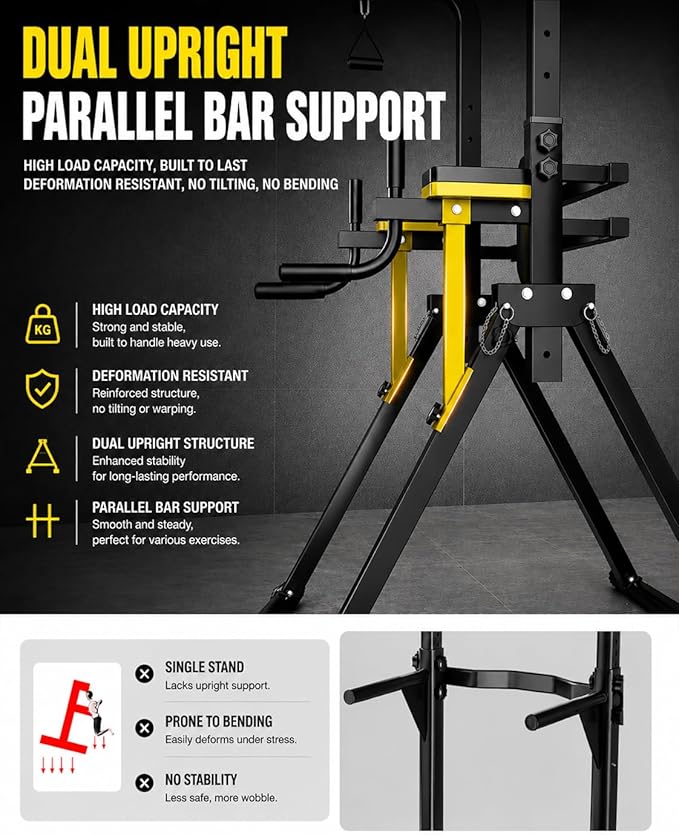 Foldable Pull Up Bar Free Standing, Upgraded Free Standing Pull Up Bar Station, Multi-function Power Tower Dip Bar, Assistance Bands Home Gym Strength Training Equipment