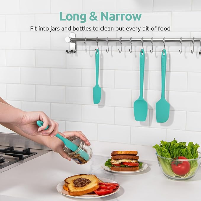 High Heat Resistant Silicone Spatulas: U-Taste 480ºF Hot Proof Food Grade Flexible Silicon Baking Scraper, Food Grade Rubber Kitchen Cooking Mixing Utensils for Nonstick Cookware Set of 4 (Aqua Sky)