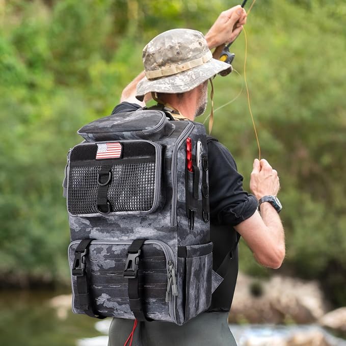 Fishing Backpack with Rod Holders, Ultimate Tackle Box Bakpack for Men, 42L Large Tackle Bag Store Fishing Gear