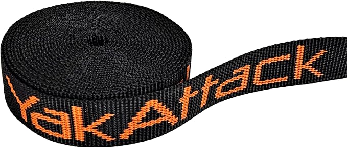 YakAttack 15' Cam Strap | Heavy-Duty Polyester Tie Down with Protective Rubber Buckle | Black/Orange - 2 Pack | Kayak Fishing Roof Rack Securement | Made in USA