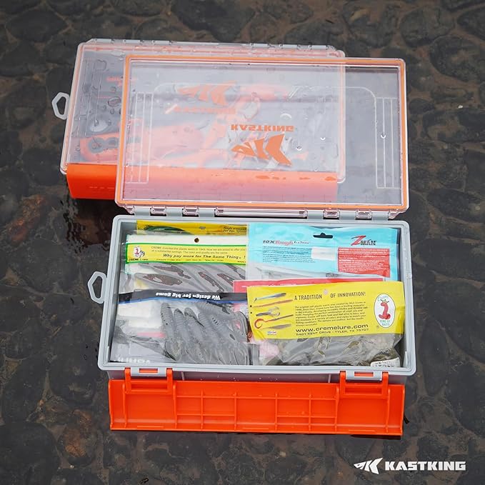 KastKing HyperSeal Waterproof Tackle Box, 3700 Deep Tackle Trays, Fishing Tackle Box Organizer With Exterior Stickers, Fishing Gear & Fishing Accessories Storage, 1 Pack No Compartment