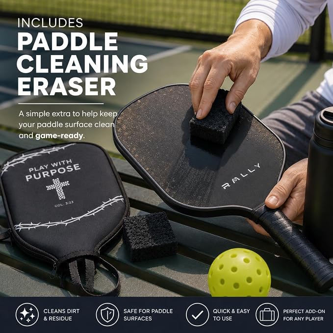 Faith-Based Pickleball Paddle Cover with Mesh Pocket & Hook Loop + Pickleball Paddle Cleaning Eraser – Fits Standard & Elongated Paddles