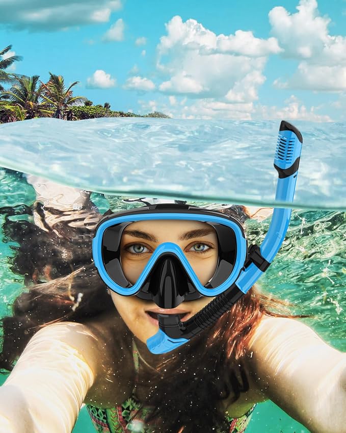Snorkeling Gear for Adults 2-Pack | Anti-Fog & Anti-Leak Snorkeling Mask | Breath-Free Dry Snorkel | 180° Panoramic View with Quick-Dry Bags