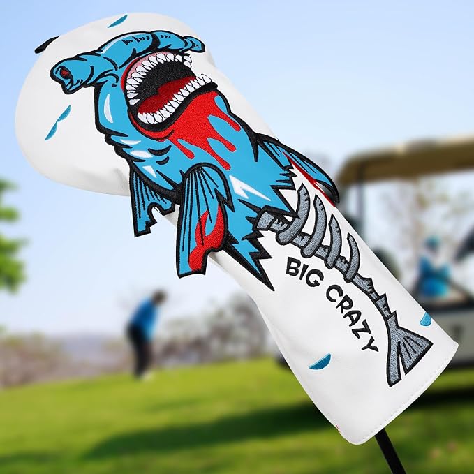 Big Crazy Golf Head Covers, Golf Club Covers Funny, Driver Headcovers, Golf Club Covers, Fairway Woods Head Covers, Hybrids Headcover, Putter Cover with Soft Lining for Golf Gift Hammerhead Sharks