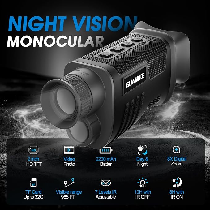 Night Vision Monocular 4K Digital Infrared Night Vision with 2" Larger Screen, 8X Digital Zoom, 2200mAh Rechargeable Battery, Tripod, 32G SD Card