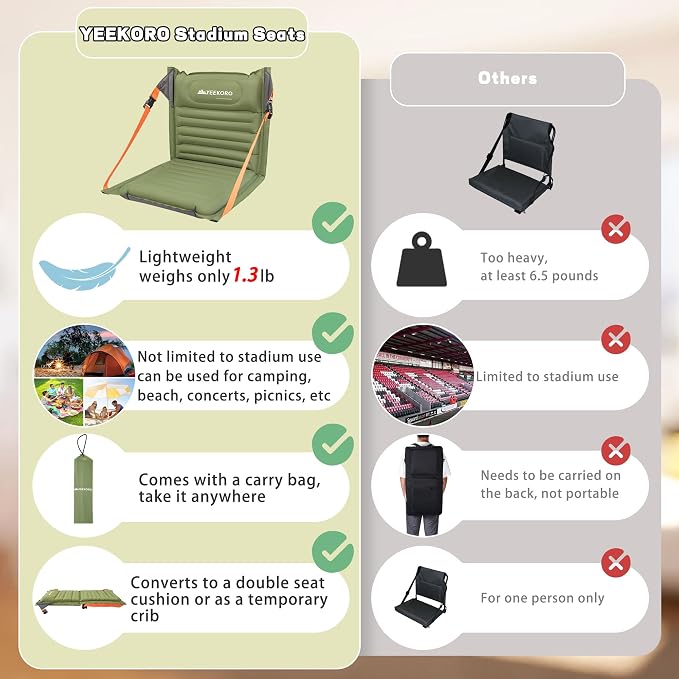 Inflatable Folding Seats, Portable Chairs with Back Support, Foldable and Lightweight Seat for Camping/Sporting Events,Stadium Seats with Storage Bag Lounge Chair