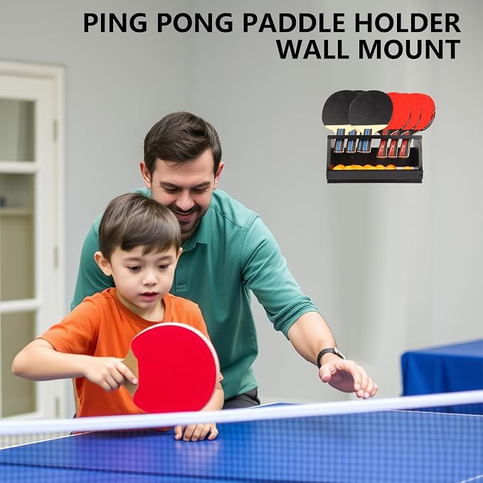Ping Pong Paddle Holder Wall Mount & Desktop 2-in-1,Table Tennis Racket Display Organizer Holds 8 Rackets, Ping Pong Paddle Storage Rack in Game Room, Man Cave, Office, Home