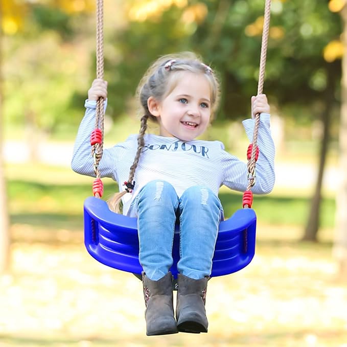 Plastic Swing Seat, Heavy Duty Tree Swing Set Non Slip Playground Swing Set Accessories Replacement with Adjustable Rope for Kids Outdoor Play Playground Backyard (Blue)