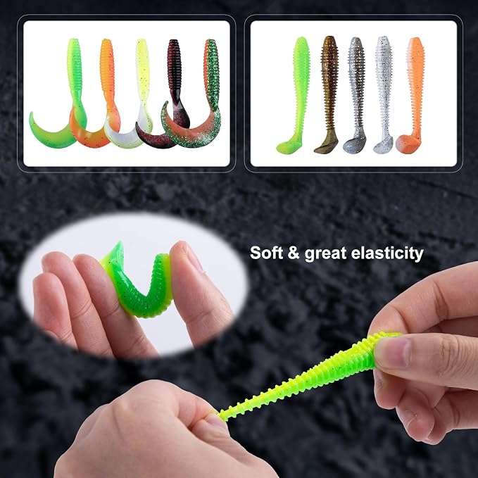 Goture Fishing Lures Kit, 78pcs Bass Fishing Kit Including Soft Plastic Baits, Minnow, Crankbaits, Hooks,Swivels,Sinker Weights, Soft Bait Bag, Freshwater Fishing Gear Bass Lure Set, Gifts of Men