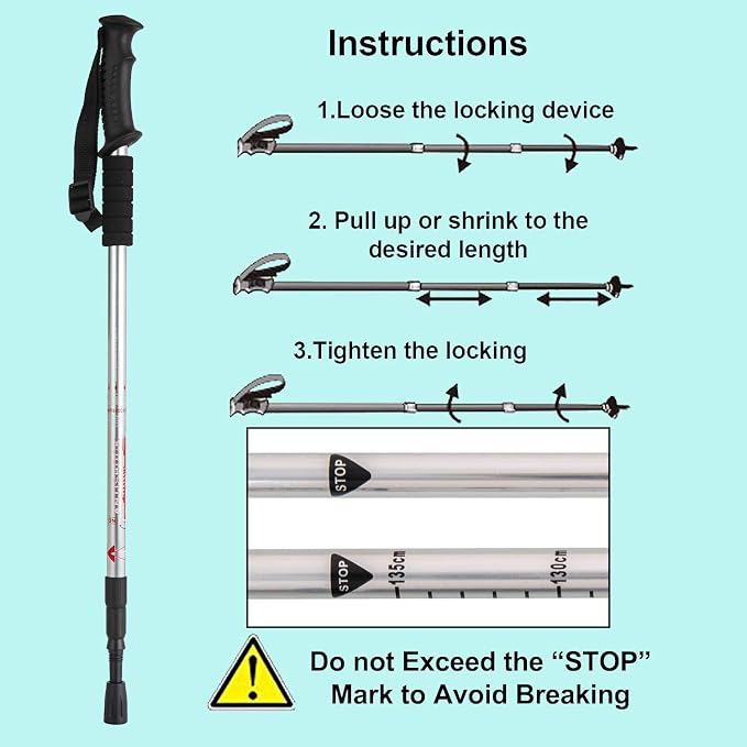 Aihoye Hiking Trekking Poles, 2 Pack Collapsible, Lightweight, Anti Shock, Walking Sticks, Adjustable Hiking Pole for Men and Women
